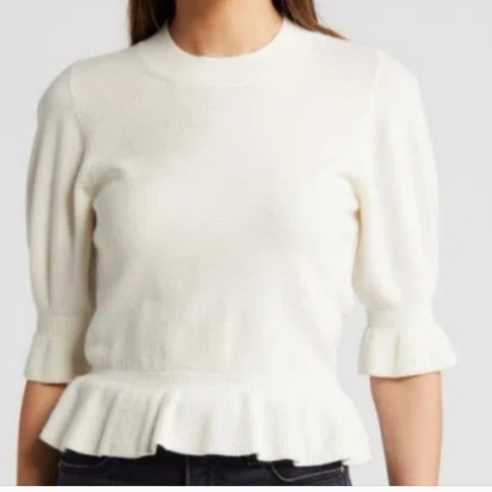 PAIGE Sabelina Sweater Cashmere Blend Cream Ruffle Hem Sz XL NEW